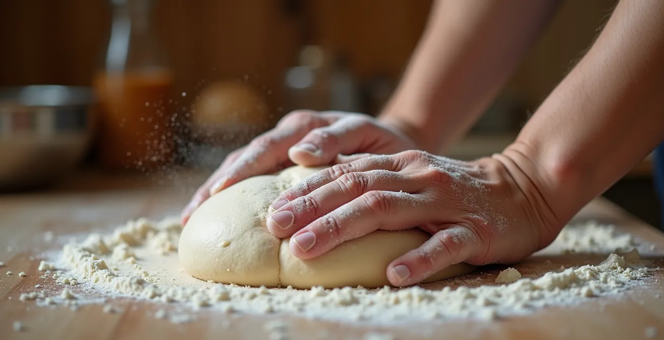 Mains préparant des aliments sur un plan de travail de cuisine