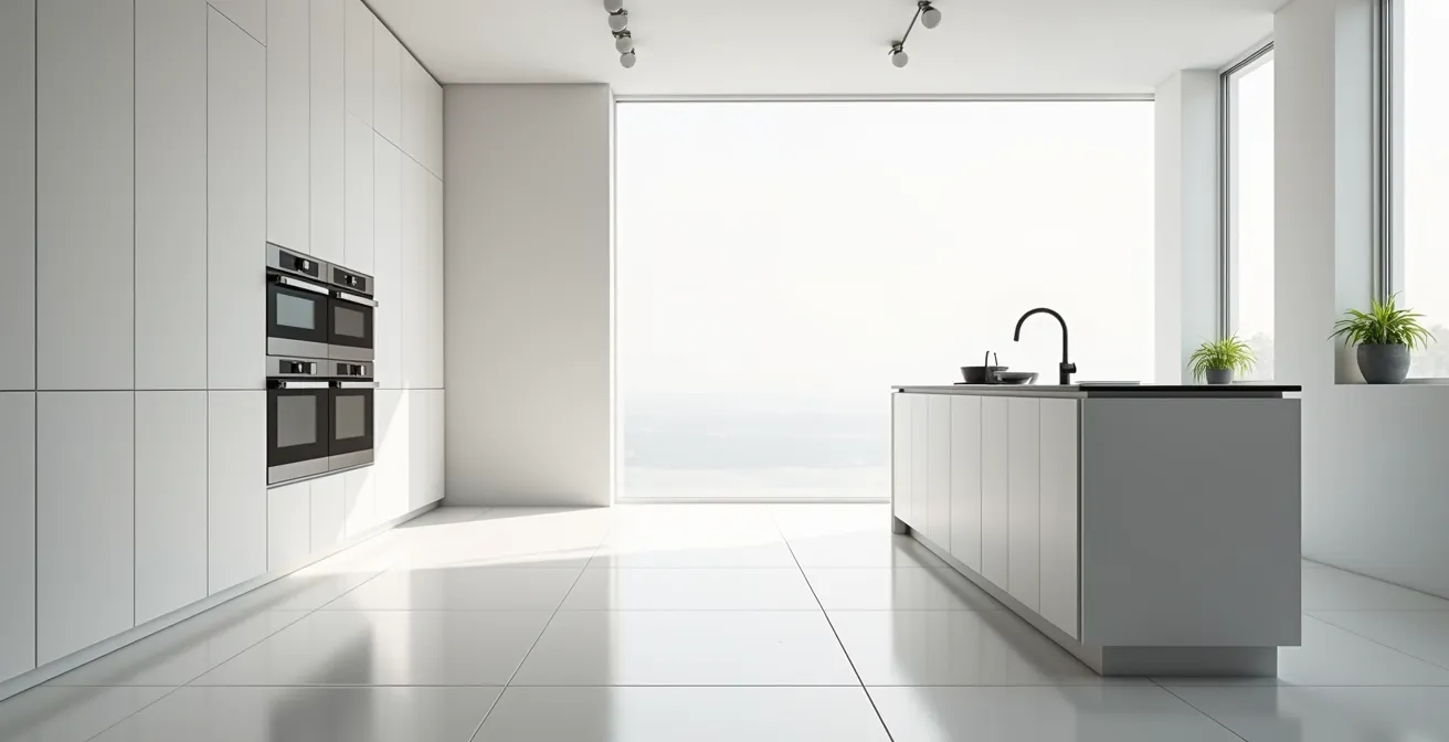 Vue d'ensemble d'une cuisine moderne avec four encastrable intégré